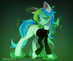 Size: 2048x1724 | Tagged: safe, artist:noemint, derpibooru import, oc, unofficial characters only, earth pony, pony, binary, clothes, female, glasses, hologram, image, jpeg, mare, solo, sweater, turtleneck