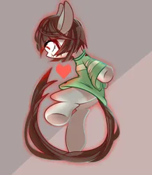 Size: 980x1126 | Tagged: safe, artist:alus, derpibooru import, ponified, earth pony, pony, abstract background, chara, clothes, female, filly, foal, glow, grin, heart, image, png, shirt, smiling, solo, undertale