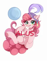 Size: 2000x2599 | Tagged: safe, artist:alus, derpibooru import, pinkie pie, earth pony, pony, female, image, jpeg, madame pinkie, mare, simple background, solo, text, turban, white background