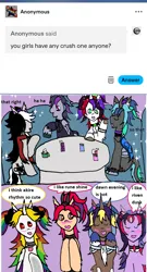 Size: 1137x2109 | Tagged: safe, artist:ask-luciavampire, derpibooru import, oc, changeling, earth pony, pegasus, pony, undead, unicorn, vampire, vampony, ask, church, horn, image, love, png, tumblr