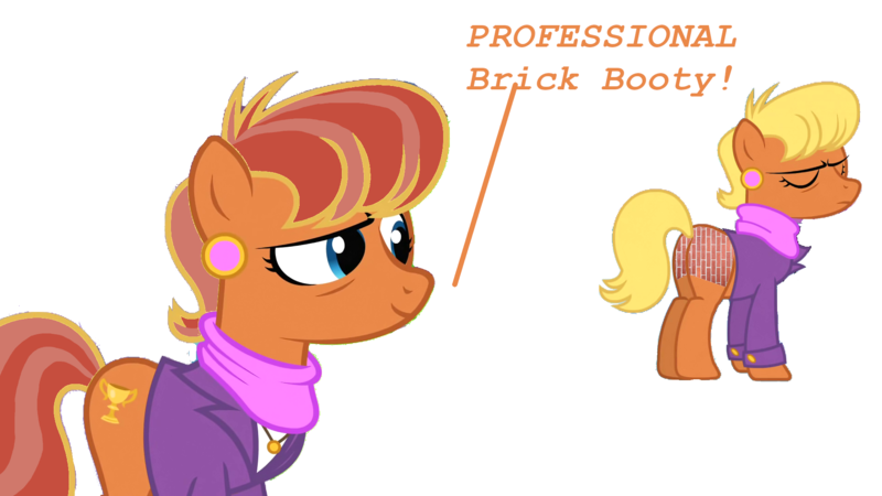 Size: 1920x1080 | Tagged: safe, derpibooru import, edit, ms. harshwhinny, earth pony, pony, g4, ascot, brick, brick booty, brick wall, bricks, butt, clothes, cutie mark, dialogue, ear piercing, earring, eyes closed, female, forced meme, image, jacket, jewelry, mare, meme, multicolored mane, multicolored tail, piercing, plot, png, scarf, simple background, smiling, speech, tail, talking, text