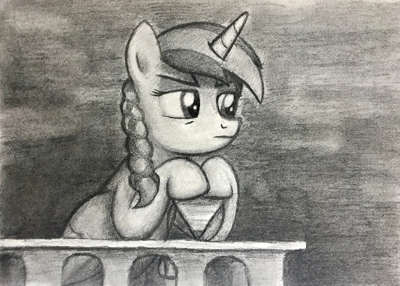 Size: 3867x2762 | Tagged: safe, derpibooru import, oc, oc:cokecoffee, unofficial characters only, alicorn, pony, female, grayscale, horn, image, jewelry, jpeg, lidded eyes, looking to the right, mare, monochrome, pencil drawing, pendant, sideways glance, simple background, solo, solo female, traditional art, wings