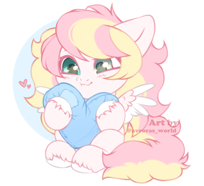 Size: 900x820 | Tagged: safe, artist:avroras_world, derpibooru import, oc, oc:ninny, unofficial characters only, pegasus, pony, blushing, chibi, colored wings, cute, female, heart, heterochromia, image, mare, png, simple background, sitting, spread wings, two toned mane, two toned wings, wings