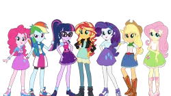 Size: 3840x2160 | Tagged: safe, artist:octosquish7260, derpibooru import, applejack, fluttershy, pinkie pie, rainbow dash, rarity, sci-twi, sunset shimmer, twilight sparkle, equestria girls, g4, humane five, humane seven, humane six, image, png, solo