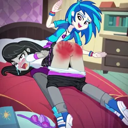 Size: 1200x1200 | Tagged: suggestive, ai content, machine learning generated, prompter:desconhecido2000, octavia melody, vinyl scratch, human, equestria girls, ass, ass up, bed, bedroom, butt, crying, image, jpeg, spank mark, spanked, spanking