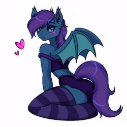 Size: 400x400 | Tagged: artist needed, suggestive, derpibooru import, oc, oc:stardust, oc:stardust(cosmiceclipse), bat pony, backless, clothes, cute, femboy, heart, image, jpeg, looking at you, male, open-back sweater, sexy, simple background, sleeveless, sleeveless sweater, smiling, socks, solo, sweater, virgin killer sweater, white background