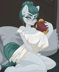 Size: 1073x1310 | Tagged: suggestive, artist:necropaint, derpibooru import, cloudy quartz, anthro, earth pony, g4, big breasts, breasts, busty cloudy quartz, image, pinup, png