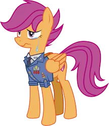 Size: 1537x1779 | Tagged: safe, artist:twifight-sparkill, scootaloo, pegasus, pony, badge, clothes, crying, cutie mark, female, folded wings, image, mare, necktie, older, png, simple background, solo, tail, teary eyes, transparent background, uniform, vector, wings