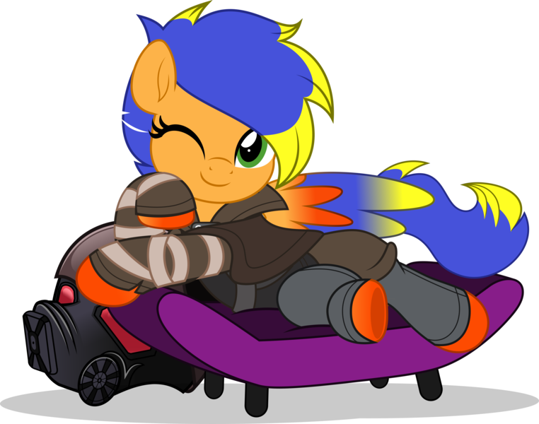 Size: 6350x5000 | Tagged: safe, artist:jhayarr23, derpibooru import, oc, oc:solar aura, pegasus, pony, fallout equestria, alternate hairstyle, colored hooves, colored wings, commission, commissioner:solar aura, couch, fallout, fallout: new vegas, gradient wings, green eyes, helmet, hooves, image, ncr ranger, one eye closed, one eye open, pegasus oc, pixie cut, png, short hair, simple background, transparent background, wings, wink