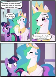 Size: 1606x2200 | Tagged: safe, artist:fillyfool, derpibooru import, princess celestia, twilight sparkle, twilight sparkle (alicorn), alicorn, pony, g4, blushing, comic, confession, derpibooru exclusive, duo, female, image, implied pedophilia, lesbian, png, scrunchy face, ship:twilestia, shipping, show accurate