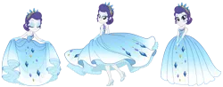 Size: 3000x1181 | Tagged: safe, artist:sapphiregamgee, derpibooru import, crimson cream, fashion statement, mare e. belle, rarity, equestria girls, g4, ballgown, clothes, commission, crown, dress, fashion, female, gown, image, jewelry, png, regalia, simple background, solo, spinning, transparent background