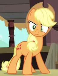 Size: 420x545 | Tagged: safe, derpibooru import, edit, edited screencap, editor:twilyisbestpone, screencap, applejack, earth pony, pony, g4, season 4, three's a crowd, female, image, inverted mouth, looking at you, mare, png, smiling, smiling at you, solo