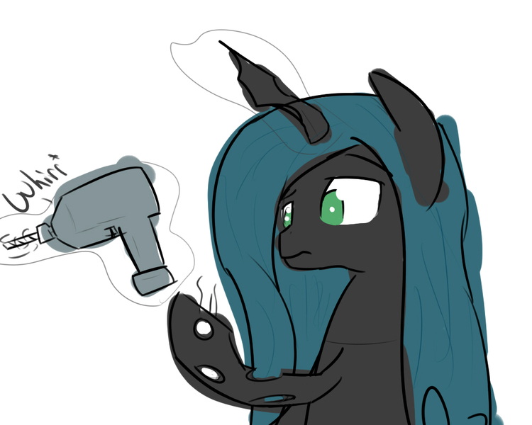 Size: 1000x800 | Tagged: semi-grimdark, artist:digital jester, queen chrysalis, changeling, changeling queen, /mlp/, 4chan, cheeselegs, drawthread, drill, female, image, jpeg, levitation, looking at something, magic, onomatopoeia, simple background, solo, telekinesis, white background