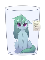 Size: 2480x3300 | Tagged: safe, artist:keupoz, derpibooru import, oc, unofficial characters only, unicorn, commission, glass, horn, image, imprisoned, paper, png, simple background, sitting, tape, text, transparent background, unicorn oc