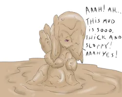 Size: 2000x1600 | Tagged: safe, artist:amateur-draw, derpibooru import, fluttershy, pegasus, aroused, covered in mud, female, fetish, image, kinky, mud, mud bath, muddy, png, solo, solo female, spread wings, text, wet and messy, wings