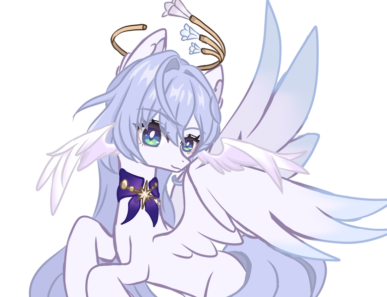 Size: 1680x1291 | Tagged: safe, alternate version, artist:xiaoshundrew, derpibooru import, ponified, pegasus, pony, female, honkai: star rail, image, mare, png, robin (honkai: star rail), simple background, white background