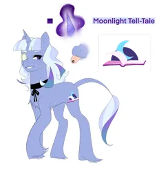 Size: 1280x1384 | Tagged: safe, artist:aztrial, derpibooru import, oc, oc:moonlight tell-tale, unofficial characters only, pony, unicorn, bio in description, chest fluff, female, horn, image, leonine tail, long fetlocks, magic, magic aura, magical lesbian spawn, mare, next generation, offspring, parent:starlight glimmer, parent:trixie, parents:startrix, piercing, png, purple eyes, raised hoof, simple background, tail, tongue piercing, trans female, transgender, unicorn oc, unshorn fetlocks, white background