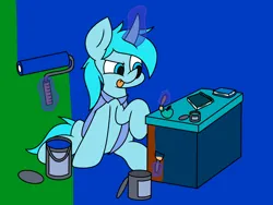 Size: 4032x3024 | Tagged: safe, artist:derpyalex2, derpibooru import, oc, unofficial characters only, pony, unicorn, apple, book, cape, clothes, desk, digital art, food, horn, image, magic, notebook, paint, paint can, paint roller, paintbrush, painting, png, simple background, solo, telekinesis