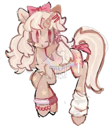 Size: 773x878 | Tagged: safe, artist:dddddaxie998839, derpibooru import, oc, oc:rainbow droplet, unofficial characters only, pony, unicorn, 2023, blonde mane, blonde tail, bow, bracelet, brown eyelashes, brown sclera, chest fluff, clothes, colored eyelashes, eyelashes, female, female oc, hair accessory, hairclip, horn, image, jewelry, leg markings, leg warmers, long mane, long tail, mane accessory, obtrusive watermark, old art, open mouth, open smile, pink bow, png, pride, pride flag, red eyes, simple background, smiling, star mark, stars, striped mane, striped tail, tail, tail bow, tan coat, toyhouse watermark, trans female, transgender, transgender oc, transgender pride flag, transparent background, unicorn horn, unicorn oc, watermark, wristband