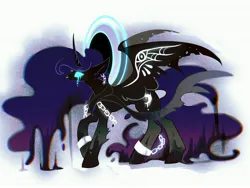 Size: 4608x3456 | Tagged: safe, artist:r-cang, derpibooru import, princess luna, alicorn, pony, alternate design, alternate universe, chains, crying, female, full body, image, jpeg, mare, side view, simple background, solo, spread wings, white background, wings