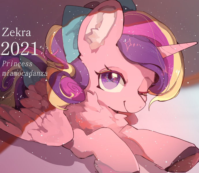 Size: 2300x2000 | Tagged: safe, artist:zekra, derpibooru import, princess cadance, alicorn, pony, abstract background, female, image, looking at you, mare, one eye closed, png, smiling, smiling at you, solo, text, wink