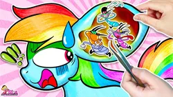 Size: 686x386 | Tagged: safe, artist:annie korea, derpibooru import, rainbow dash, cockroach, insect, pony, ear, exclamation point, female, image, jpeg, mare, oggy and the cockroaches, solo, tongue out, wat, weird youtube kids video, youtube thumbnail