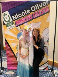 Size: 1536x2048 | Tagged: safe, derpibooru import, princess celestia, human, g4, clothes, cosplay, costume, everfree northwest, everfree northwest 2024, image, irl, irl human, jpeg, nicole oliver, photo, voice actor