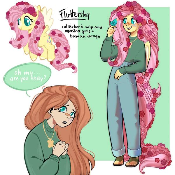 Size: 1440x1440 | Tagged: safe, artist:olikotier, derpibooru import, fluttershy, anthro, bird, butterfly, human, insect, bandaid, humanized, image, jpeg