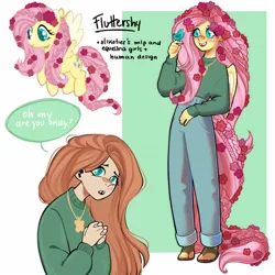 Size: 1440x1440 | Tagged: safe, artist:olikotier, derpibooru import, fluttershy, anthro, bird, butterfly, human, insect, bandaid, humanized, image, jpeg