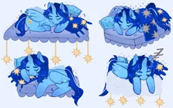 Size: 2840x1786 | Tagged: safe, derpibooru import, oc, oc:blue thunder, unofficial characters only, alicorn, bed, blanket, cloud, image, jpeg, on a cloud, onomatopoeia, pillow, sleeping, sleeping on a cloud, solo, sound effects, zzz