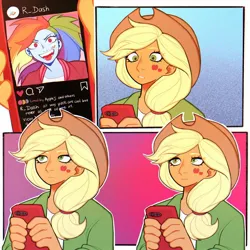 Size: 1440x1440 | Tagged: safe, alternate version, artist:olikotier, derpibooru import, applejack, rainbow dash, appledash, female, image, jpeg, lesbian, shipping