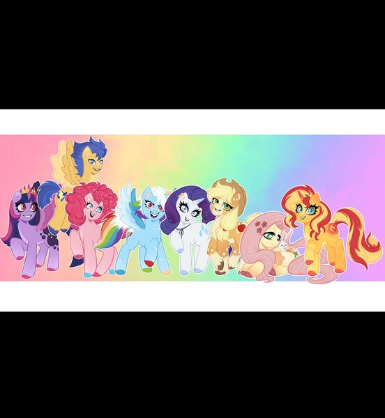 Size: 1440x1564 | Tagged: safe, artist:olikotier, derpibooru import, applejack, flash sentry, fluttershy, pinkie pie, rainbow dash, rarity, sunset shimmer, twilight sparkle, twilight sparkle (alicorn), alicorn, gradient background, image, jpeg, mane six, twitterina design