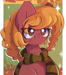 Size: 1802x2048 | Tagged: safe, artist:miryelis, ponerpics import, oc, oc:foxwhelp, earth pony, pony, braid, clothes, female, image, jpeg, mare, photo, pigtails, scarf, solo