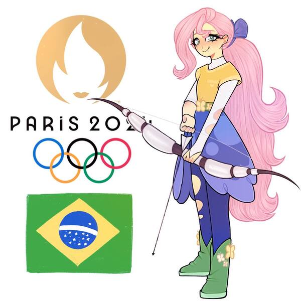 Size: 1440x1440 | Tagged: safe, artist:olikotier, derpibooru import, fluttershy, human, equestria girls, g4, archery, arrow, bow (weapon), bow and arrow, brazil, female, image, jpeg, paris 2024, solo, weapon