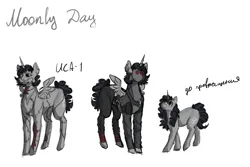 Size: 1500x1000 | Tagged: safe, artist:seemah, derpibooru import, oc, oc:moonly day, unofficial characters only, alicorn, golem, pony, unicorn, g4, alicorn oc, black mane, crossover, female, horn, image, madness is magic, madness project nexus, mare, png, solo, solo female, unicorn oc, wings