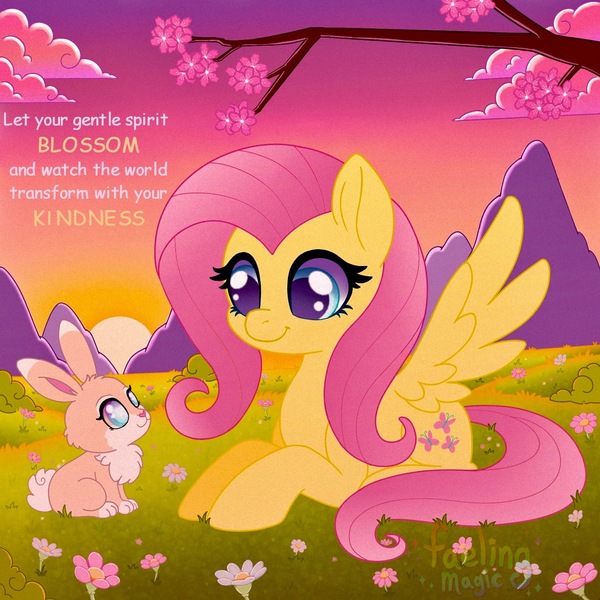 Size: 1500x1500 | Tagged: safe, artist:faelingmagic, derpibooru import, fluttershy, pegasus, pony, rabbit, g4, animal, female, image, jpeg, mare