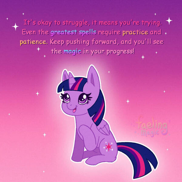 Size: 894x894 | Tagged: safe, artist:faelingmagic, derpibooru import, twilight sparkle, twilight sparkle (alicorn), alicorn, pony, g4, female, hoof on neck, image, jpeg, mare, open mouth, positive ponies, sitting, smiling, solo, text, three toned mane