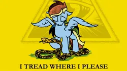 Size: 1200x675 | Tagged: safe, artist:pony-berserker, derpibooru import, rainbow dash, g4, conspiracy, don't tread on me, gadsden flag, gadsden snake, i tread where i please, illuminati, illuminati confirmed, image, jpeg, parody, parody of a parody, pony-berserker's twitter sketches, pony-berserker's twitter sketches (2024), satire