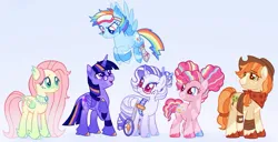 Size: 1413x721 | Tagged: safe, artist:peeperzcreeperz, derpibooru import, applejack, fluttershy, pinkie pie, rainbow dash, rarity, twilight sparkle, twilight sparkle (alicorn), alicorn, pegasus, pony, unicorn, g4, alternate design, amputee, bandana, glasses, glasses rarity, goggles, group, horn, image, jpeg, lady looks like a dude, mane six, prosthetic alimb, prosthetic leg, prosthetic limb, prosthetics, redesign, twitterina design, unshorn fetlocks, wheelchair