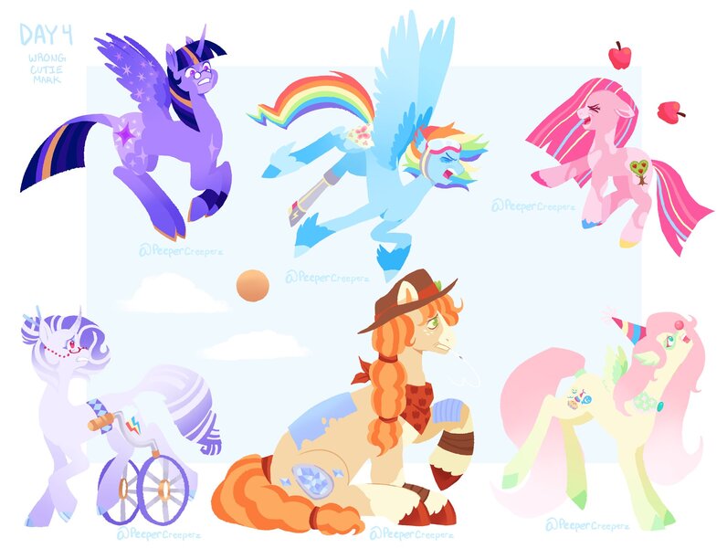 Size: 2048x1543 | Tagged: safe, artist:peeperzcreeperz, derpibooru import, applejack, fluttershy, pinkie pie, rainbow dash, rarity, twilight sparkle, earth pony, pegasus, pony, unicorn, g4, alternate design, horn, image, jpeg, mane six, simple background, white background