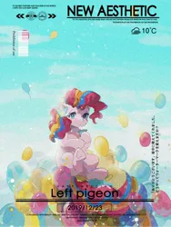 Size: 1620x2160 | Tagged: safe, artist:lendftcn, derpibooru import, pinkie pie, earth pony, pony, g4, balloon, drink, female, image, jpeg, mare, rainbow power, soda, solo, text