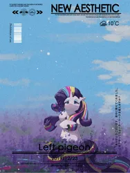 Size: 1620x2160 | Tagged: safe, artist:lendftcn, derpibooru import, rarity, pony, unicorn, g4, female, flower, flower field, horn, image, jpeg, mare, rainbow power, solo, text