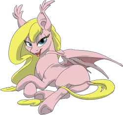 Size: 1231x1151 | Tagged: safe, artist:anon101, ponerpics import, oc, oc:casseopeia saucy, bat pony, pony, bat pony oc, bat wings, butt, drool, drool string, female, flank, frog (hoof), image, licking wings, looking at you, mare, open mouth, png, raised tail, simple background, solo, tail, transparent background, underhoof, wings