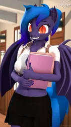 Size: 1152x2048 | Tagged: safe, artist:kenaga, ponerpics import, oc, oc:wavelength, unofficial characters only, anthro, bat pony, 3d, bat pony oc, bat wings, breasts, clothes, female, image, jpeg, looking at you, schoolgirl, skirt, wings