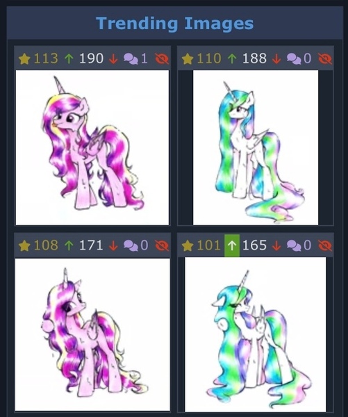 Size: 549x658 | Tagged: safe, artist:liaaqila, derpibooru import, princess cadance, princess celestia, alicorn, pony, derpibooru, twibooru, image, jpeg, juxtaposition, juxtaposition win, meme, meta, trending images, wet, wet mane