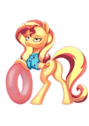 Size: 4961x7016 | Tagged: safe, artist:bluishdraft, derpibooru import, sunset shimmer, pony, unicorn, g4, butt, clothes, female, hawaiian shirt, horn, image, png, shirt, simple background, smiling, solo, transparent background