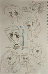 Size: 707x1080 | Tagged: safe, artist:shunshell, derpibooru import, fluttershy, heart throb, nurse redheart, g1, emoshy, fanart, image, jpeg, looking at you, photo, smiling, traditional art