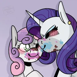 Size: 1480x1480 | Tagged: safe, artist:criaturatrix, derpibooru import, rarity, sweetie belle, unicorn, g4, belle sisters, cute, daaaaaaaaaaaw, female, food, horn, ice cream, image, jpeg, sibling love, siblings, sisterly love, sisters, smiling