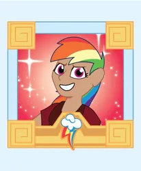 Size: 1350x1635 | Tagged: safe, artist:prixy05, derpibooru import, rainbow dash, human, g4, bean mouth, beanmouth, blackwashing, clothes, female, framed picture, humanized, image, looking at you, moderate dark skin, png, solo