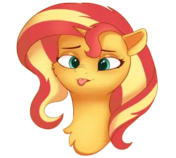 Size: 3406x3066 | Tagged: safe, artist:bluishdraft, derpibooru import, sunset shimmer, pony, unicorn, g4, :p, bust, cheek fluff, cute, female, high res, horn, image, mare, neck fluff, png, portrait, shimmerbetes, silly, silly face, silly pony, simple background, small horn, solo, tongue out, transparent background